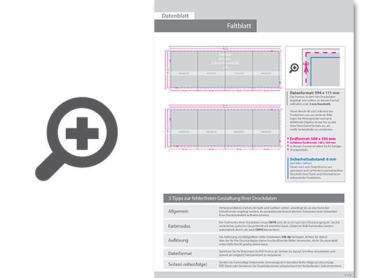 Product Bild faltblatt__gefalzt_auf_din_a6_quer__vertikaler_3-bruch_fensterfalz__8-seitig
